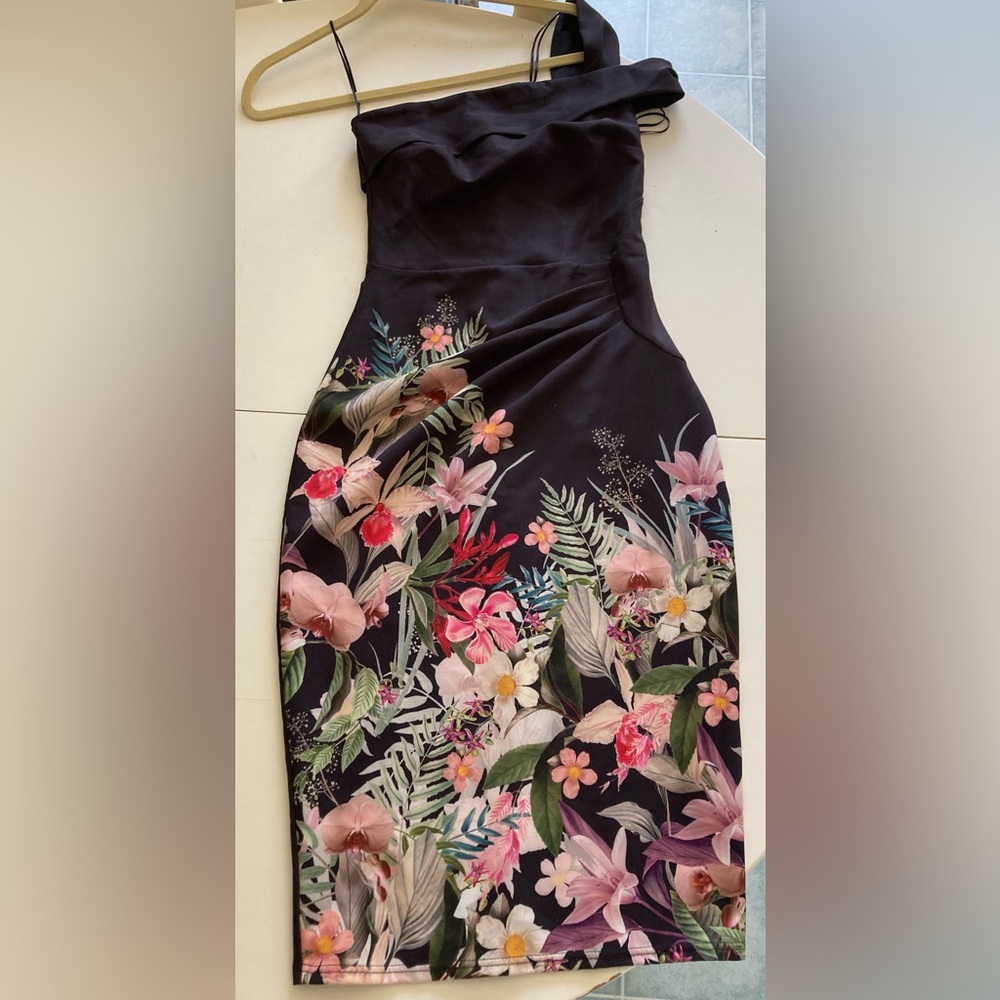 Lipsy Pink and Orange Strapless Sheath Dress